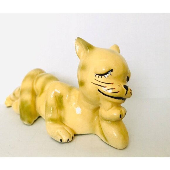 1946 Happy Cat Lying Down Lounging Anthropomorphic Resting Smiling 7.5" Yellow - Picture 2 of 12